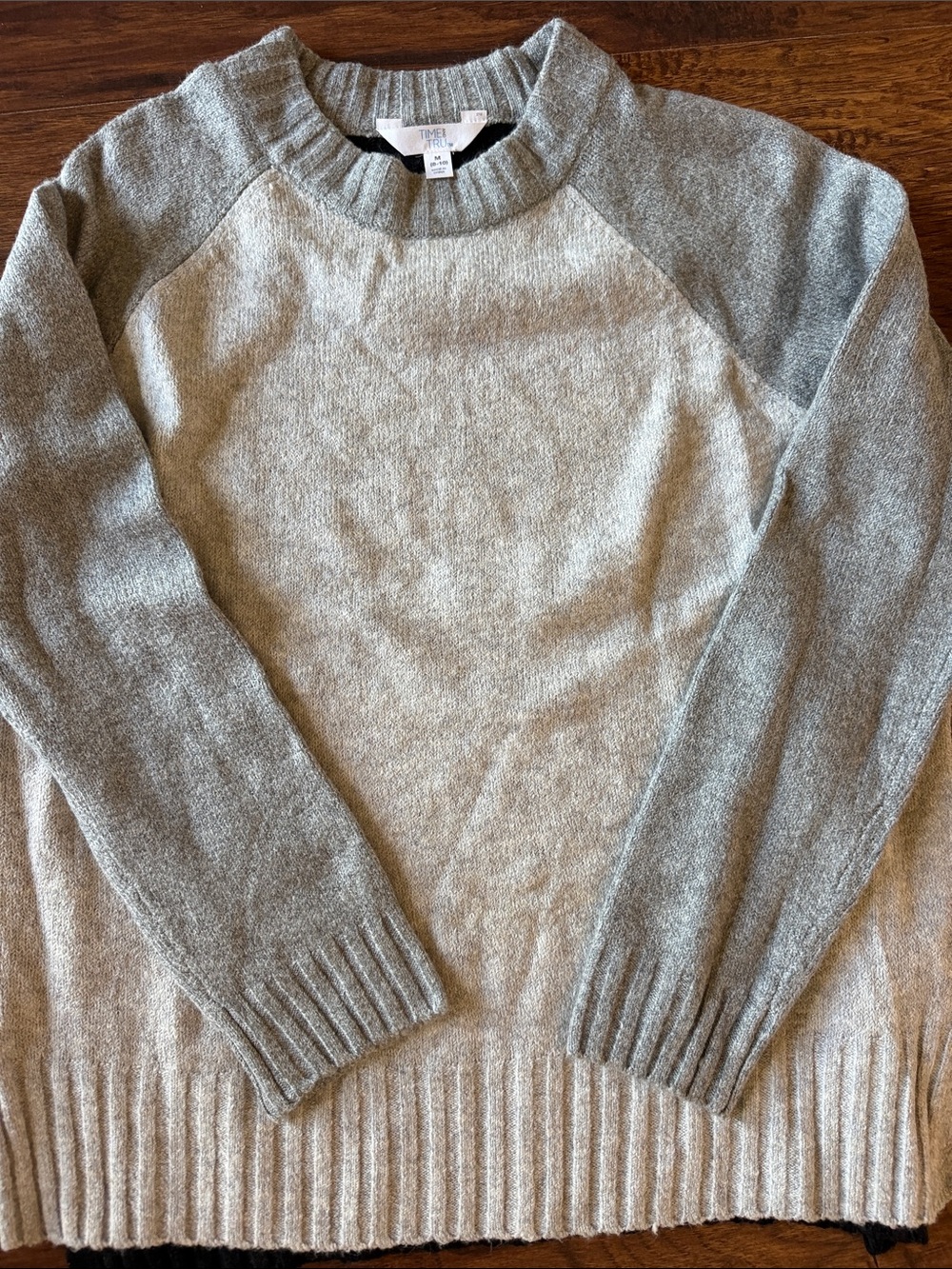 Time and Tru Two-Tone Gray Crewneck Sweater
